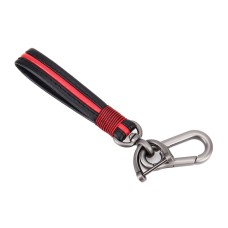 Leather Strap + Metal Buckle Keychain Simple Style Key Ring (Red)