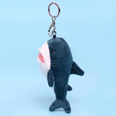 Cute Short Plush Cartoon Shark Doll Key Ring(Silver)