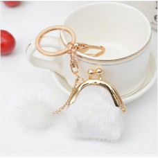 3 PCS Mini Unique Keychain Coin Purse Women Pompon Rabbit Fur Ball Plush Key Ring Holder Girls Bags Charm Women Purse Wallet(White)
