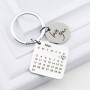 Personalized Calendar Keychain Hand Carved Calendar Keyring Stainless Steel Brelok(Silver)