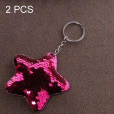 2 PCS Cute Chaveiro Star Keychain Glitter Pompom Sequins Key Chain Gifts for Women Llaveros Mujer Car Bag Accessories Key Ring(Magenta)