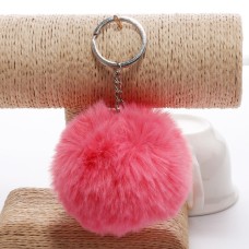 Simple Key Chain Fur Ball Pompon Keychain Pompom Artificial Rabbit Fur Animal Keychains for Woman Car Bag Key Rings(magenta)