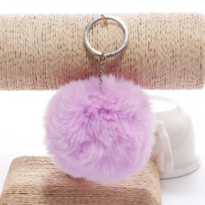 Simple Key Chain Fur Ball Pompon Keychain Pompom Artificial Rabbit Fur Animal Keychains for Woman Car Bag Key Rings(light purple)