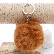 Simple Key Chain Fur Ball Pompon Keychain Pompom Artificial Rabbit Fur Animal Keychains for Woman Car Bag Key Rings(brown)