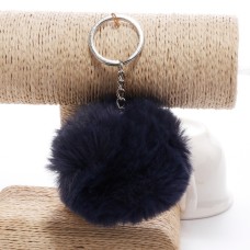 Simple Key Chain Fur Ball Pompon Keychain Pompom Artificial Rabbit Fur Animal Keychains for Woman Car Bag Key Rings(navy)