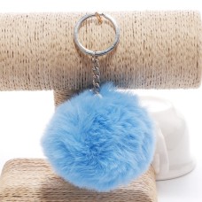 Simple Key Chain Fur Ball Pompon Keychain Pompom Artificial Rabbit Fur Animal Keychains for Woman Car Bag Key Rings(blue)