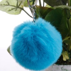 Simple Key Chain Fur Ball Pompon Keychain Pompom Artificial Rabbit Fur Animal Keychains for Woman Car Bag Key Rings(lake Blue)
