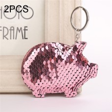 2PCS Cute Chaveiro Pig Keychain Glitter Pompom Sequins Key Chain Gifts for Women Llaveros Mujer Car Bag Accessories Key Ring(pink)