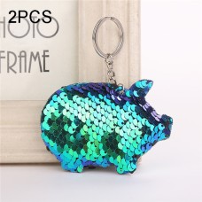 2PCS Cute Chaveiro Pig Keychain Glitter Pompom Sequins Key Chain Gifts for Women Llaveros Mujer Car Bag Accessories Key Ring(blue)