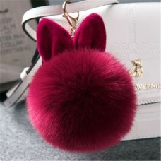 Fur Pom Keychains Fake Rabbit Fur Ball Keychain(wine red)