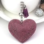 2 PCS Heart Keychain Leather Tassel Gold Key Holder Metal Crystal Key Chain Keyring Charm Bag Auto Pendant Gift(purple)