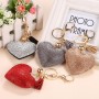 2 PCS Heart Keychain Leather Tassel Gold Key Holder Metal Crystal Key Chain Keyring Charm Bag Auto Pendant Gift(purple)