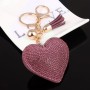 2 PCS Heart Keychain Leather Tassel Gold Key Holder Metal Crystal Key Chain Keyring Charm Bag Auto Pendant Gift(purple)