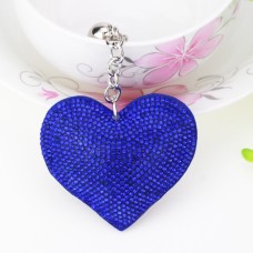 2 PCS Heart Keychain Leather Tassel Gold Key Holder Metal Crystal Key Chain Keyring Charm Bag Auto Pendant Gift(dark blue)
