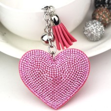 2 PCS Heart Keychain Leather Tassel Gold Key Holder Metal Crystal Key Chain Keyring Charm Bag Auto Pendant Gift(watermelon red)