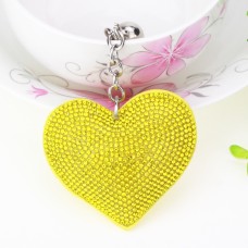 2 PCS Heart Keychain Leather Tassel Gold Key Holder Metal Crystal Key Chain Keyring Charm Bag Auto Pendant Gift(yellow)