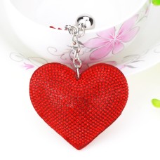 2 PCS Heart Keychain Leather Tassel Gold Key Holder Metal Crystal Key Chain Keyring Charm Bag Auto Pendant Gift(light red)