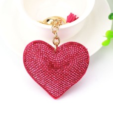 2 PCS Heart Keychain Leather Tassel Gold Key Holder Metal Crystal Key Chain Keyring Charm Bag Auto Pendant Gift(wine red)
