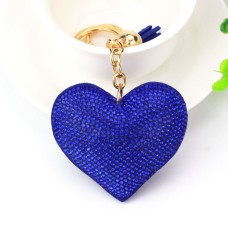 2 PCS Heart Keychain Leather Tassel Gold Key Holder Metal Crystal Key Chain Keyring Charm Bag Auto Pendant Gift(blue)