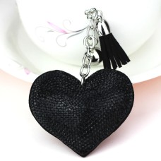 2 PCS Heart Keychain Leather Tassel Gold Key Holder Metal Crystal Key Chain Keyring Charm Bag Auto Pendant Gift(black)