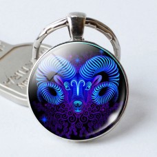 Zodiac Sign Keychain 12 Constellation Pendant Single Face Keyring