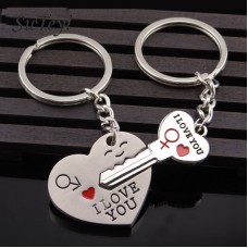 Fashion Heart Key Ring Silver Color Lovers Love Key Chain Valentine Day Gift 1 Pair Couple Keychain