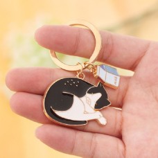 4 PCS Cartoon Animal Keychain Car Ornament Metal Key Ring, Style:Cat