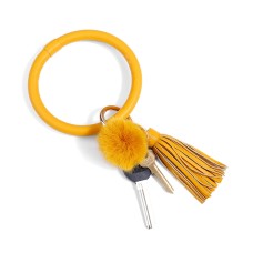 2 ПК с бахромой браслет Кружный Круг Анти-Лос-Кожаный кожаный браслет для волос-шейки кулон (желтый)