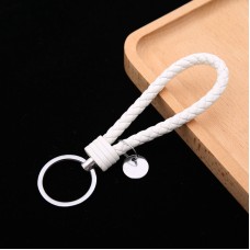 100 PCS Woven Leather Cord Keychain Car Pendant Leather Key Ring Baotou With Small Round Piece(White)