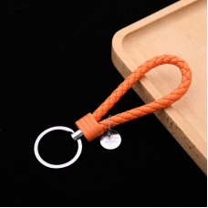 100 PCS Woven Leather Cord Keychain Car Pendant Leather Key Ring Baotou With Small Round Piece(Orange)