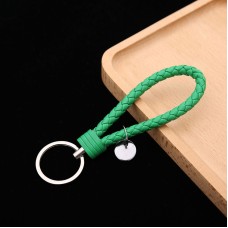 100 PCS Woven Leather Cord Keychain Car Pendant Leather Key Ring Baotou With Small Round Piece(Dark Dreen)