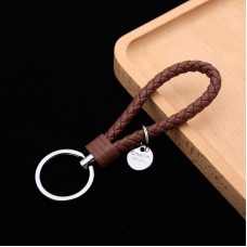 100 PCS Woven Leather Cord Keychain Car Pendant Leather Key Ring Baotou With Small Round Piece(Brown)