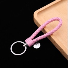 100 PCS Woven Leather Cord Keychain Car Pendant Leather Key Ring Baotou With Small Round Piece(Pink)