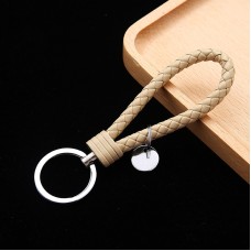 100 PCS Woven Leather Cord Keychain Car Pendant Leather Key Ring Baotou With Small Round Piece(Khaki)