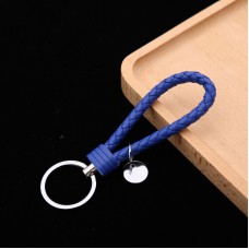 100 PCS Woven Leather Cord Keychain Car Pendant Leather Key Ring Baotou With Small Round Piece(Royal Blue)
