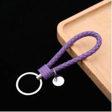 100 PCS Woven Leather Cord Keychain Car Pendant Leather Key Ring Baotou With Small Round Piece(Deep Purple)