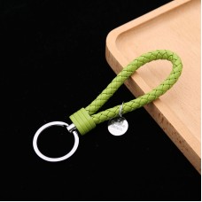 100 PCS Woven Leather Cord Keychain Car Pendant Leather Key Ring Baotou With Small Round Piece(Light Green)