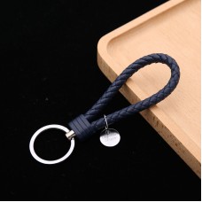 100 PCS Woven Leather Cord Keychain Car Pendant Leather Key Ring Baotou With Small Round Piece(Navy)