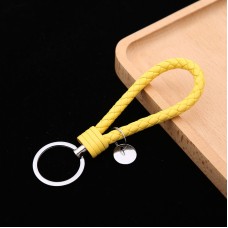 100 PCS Woven Leather Cord Keychain Car Pendant Leather Key Ring Baotou With Small Round Piece(Yellow)