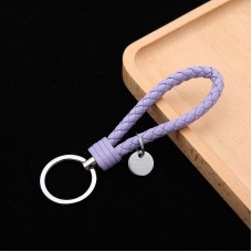 100 PCS Woven Leather Cord Keychain Car Pendant Leather Key Ring Baotou With Small Round Piece(Light Purple)