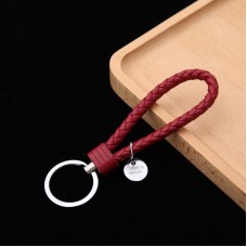 100 PCS Woven Leather Cord Keychain Car Pendant Leather Key Ring Baotou With Small Round Piece( Red Wine)