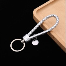 100 PCS Woven Leather Cord Keychain Car Pendant Leather Key Ring Baotou With Small Round Piece(Silver)