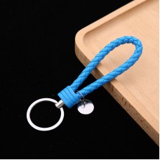 100 PCS Woven Leather Cord Keychain Car Pendant Leather Key Ring Baotou With Small Round Piece(Medium Blue)