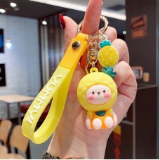 5 PCS Cartoon Animal Fruit Soft Rubber Doll Keychain School Bag Pendant(Pineapple)