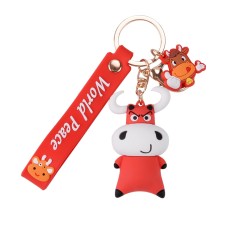 3 PCS MX-80004 Cartoon Car Keychain School Bag Ornament Soft Rubber Doll(Cow)