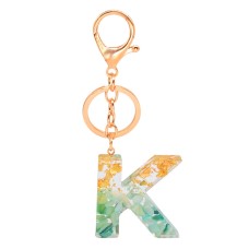 2 PCS Gold Foil Epoxy English Letter Keychain Bag Pendant(K)