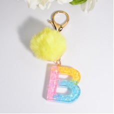 2 PCS Crystal Epoxy Rainbow Color Keychain Hair Ball Ladies Bag Pendant(B)