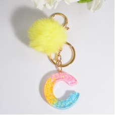 2 PCS Crystal Epoxy Rainbow Color Keychain Hair Ball Ladies Bag Pendant(C)