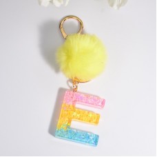 2 PCS Crystal Epoxy Rainbow Color Keychain Hair Ball Ladies Bag Pendant(E)