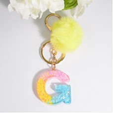 2 PCS Crystal Epoxy Rainbow Color Keychain Hair Ball Ladies Bag Pendant(G)